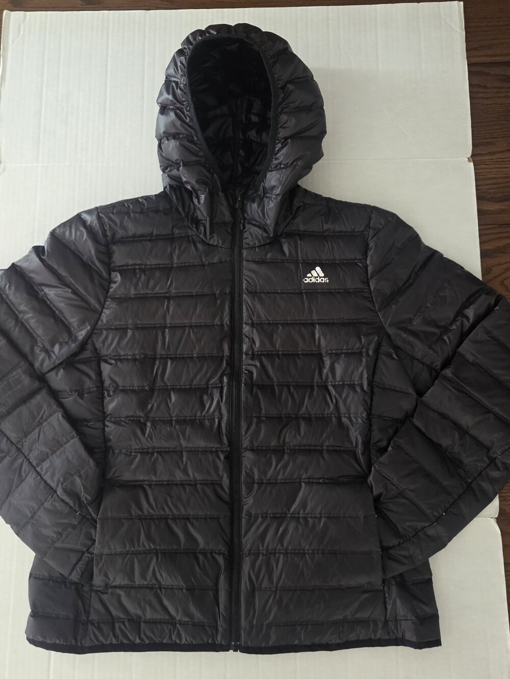 Adidas Varilite Down Puffer Jacket Black Women's LG Hooded Insulated BQ1968